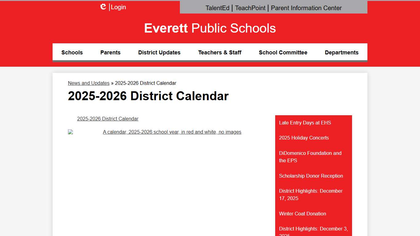 2025-2026 District Calendar - News and Updates - Everett Public School District