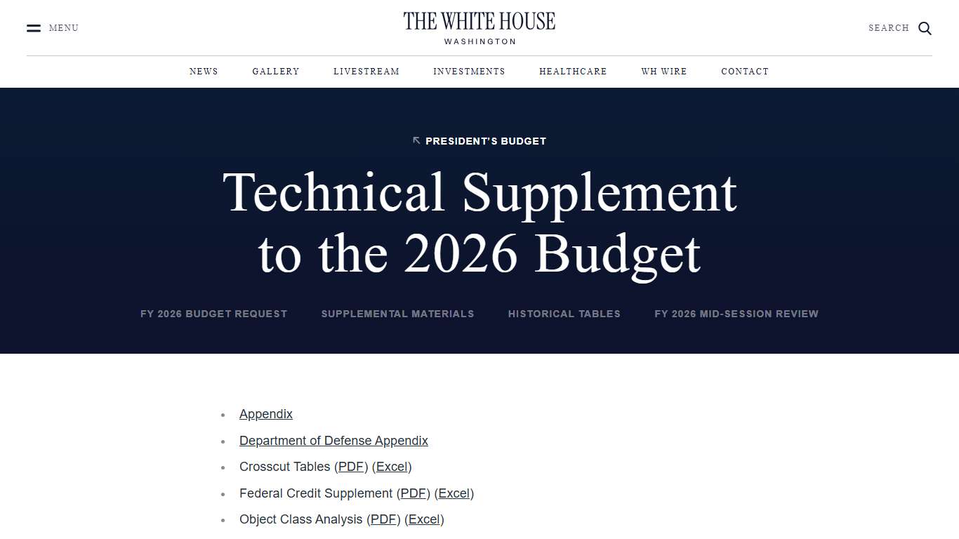 Technical Supplement to the 2026 Budget – OMB – The White House